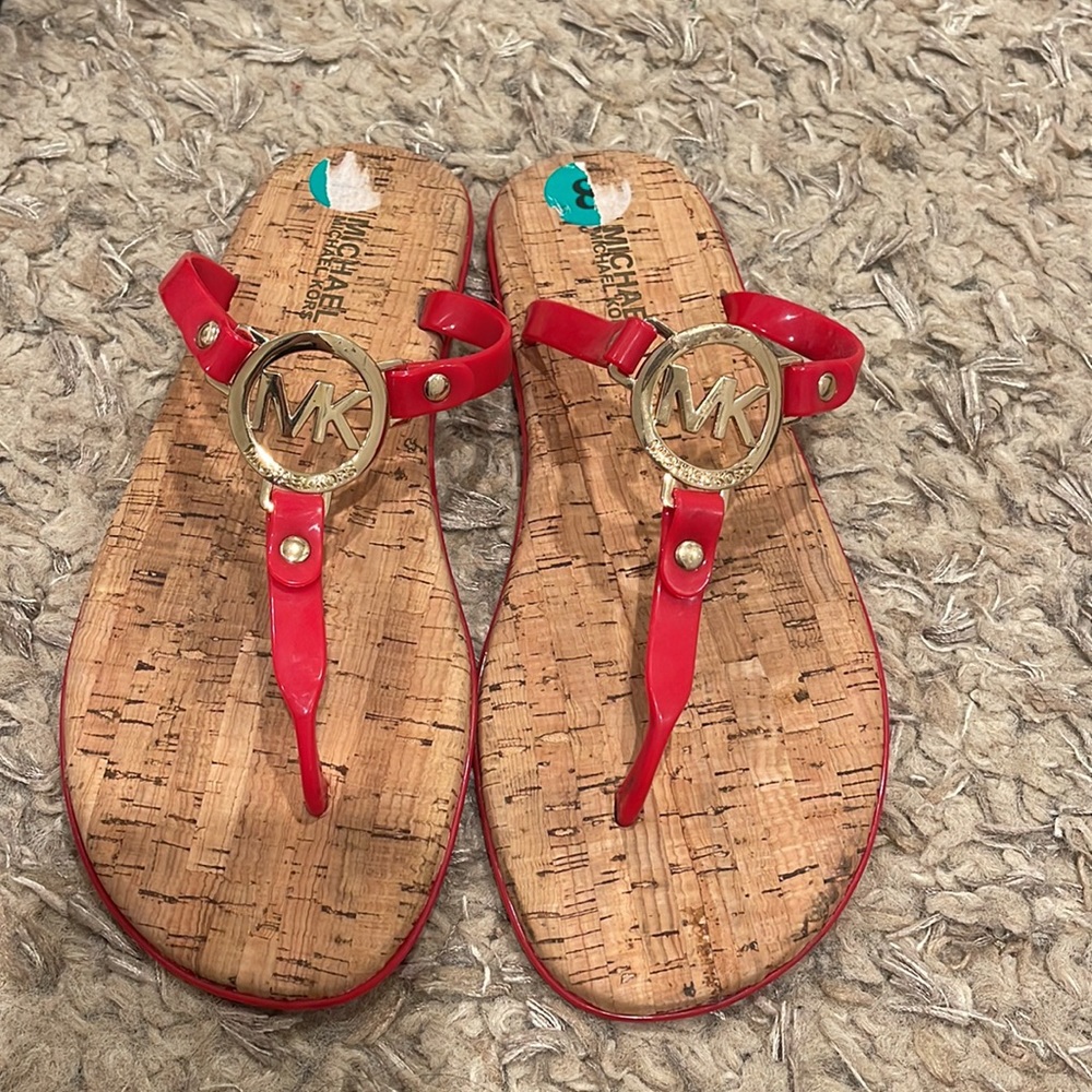 MICHAEL KORS MK Charm Jelly Women's Flip Flop
Cork Bottom Sandals Size 8 Red